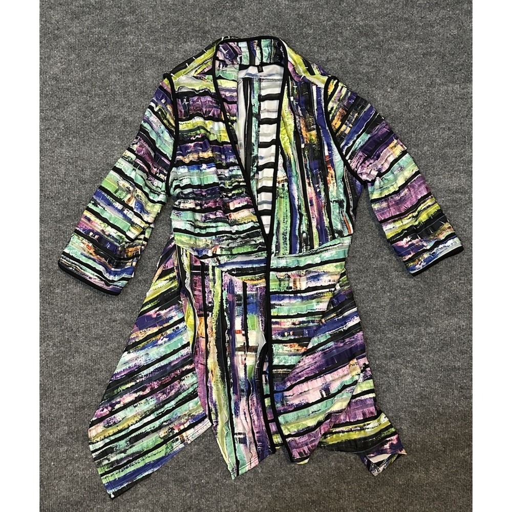 IC By Connie K Women's XL Multicolor Open Front Cardigan Back Button Sheer USA
